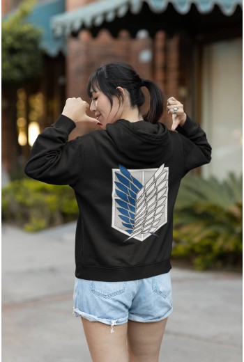 Anime Attack On Titan Ön - Arka Baskılı Kapşonlu Sweatshirt