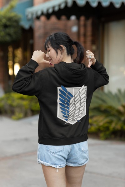 Anime Attack On Titan Ön - Arka Baskılı Kapşonlu Sweatshirt