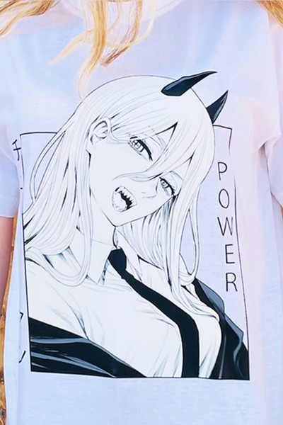 Anime Chainsaw Man Power Unisex Beyaz Tişört