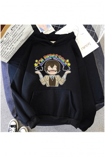 Anime Dazai Depressed Kapşonlu Sweatshirt