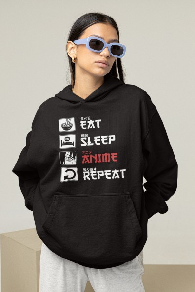 Anime Eat Sleep Anime Kapşonlu Sweatshirt