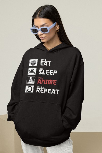 Anime Eat Sleep Anime Kapşonlu Sweatshirt