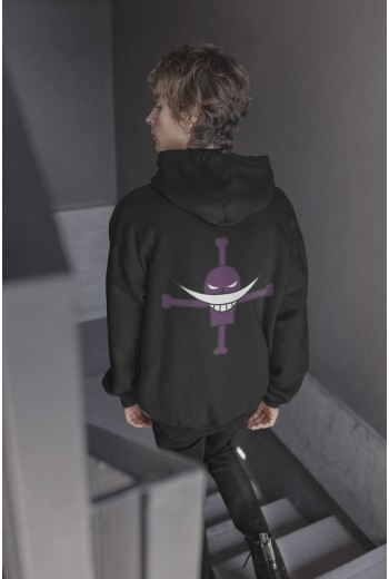 Anime One Piece Ace - Beyaz Sakal Ön - Arka Baskılı Kapşonlu Sweatshirt