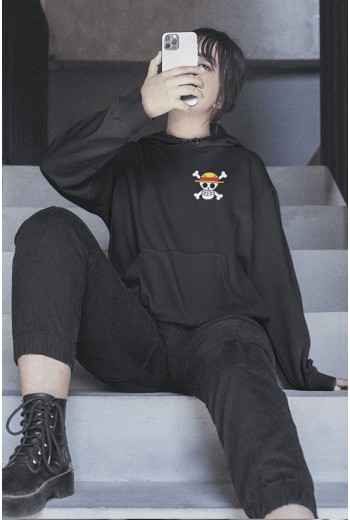Anime One Piece Hasır Şapka Korsanları Ön - Arka Baskılı Kapşonlu Sweatshirt Anime One Piece Hasır Şapka Korsanları Ön - Arka Baskılı Kapşonlu Sweatshirt
