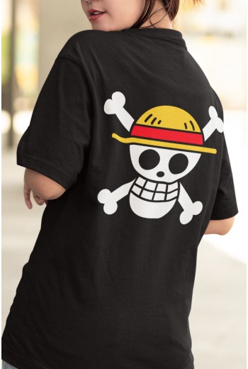 Anime One Piece Hasır Şapka Korsanları Ön - Arka Baskılı Tişört