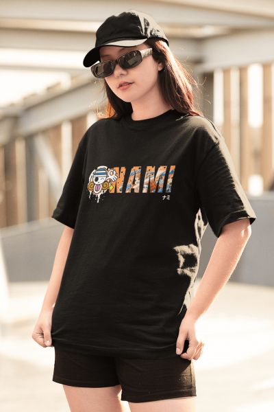 Anime One Piece Nami Logo Siyah Tişört