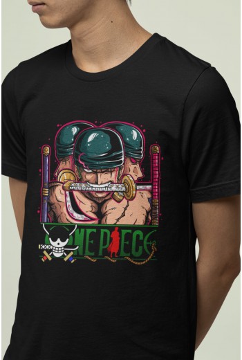 Anime One Piece Zoro Ön - Arka Baskılı Tişört