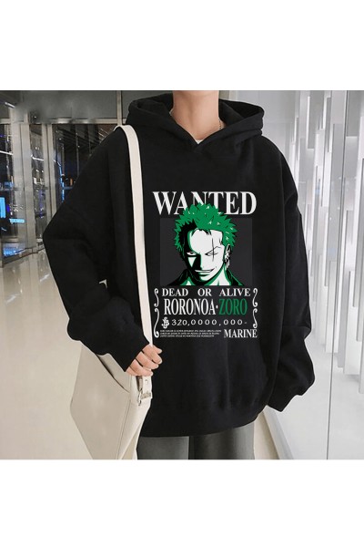 Anime One Piece Zoro Wanted Kapşonlu Sweatshirt