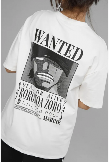 Anime One Piece Zoro Wanted Ön Arka Baskılı T-shirt