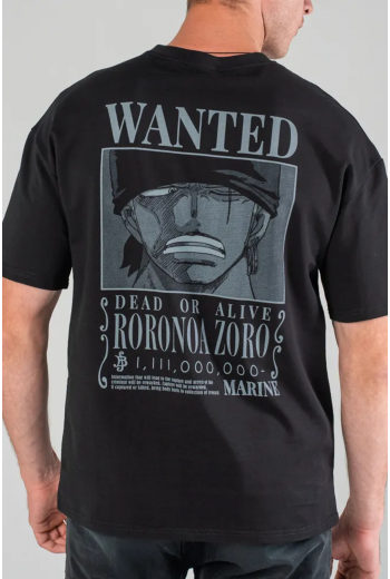 Anime One Piece Zoro Wanted Ön Arka Baskılı T-shirt
