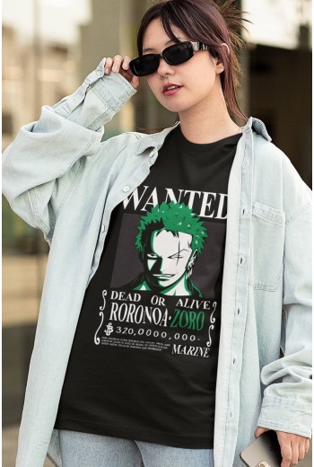Anime One Piece Zoro Wanted Tişört Anime One Piece Zoro Wanted Tişört