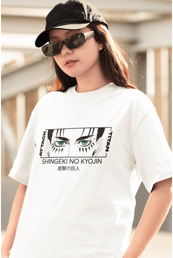 Attack On Titan Eren Yeager Eyes Beyaz Tişört Attack On Titan Eren Yeager Eyes Beyaz Tişört