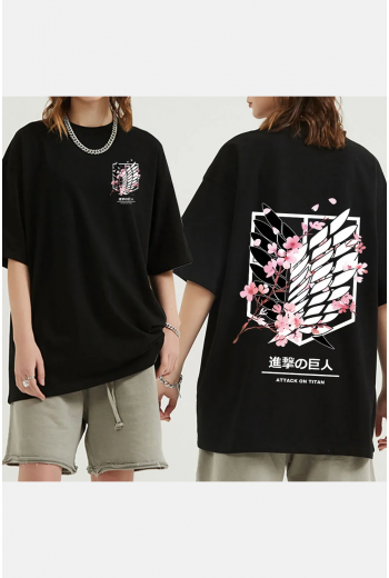 Attack On Titan Flowers Siyah T-shirt