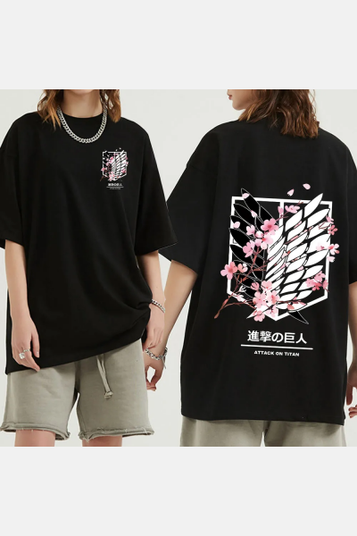 Attack On Titan Flowers Siyah T-shirt