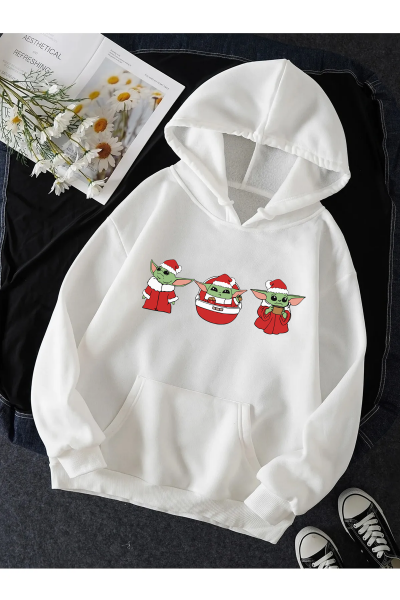 Baby Yoda Yılbaşı Ruhu Kapşonlu Sweatshirt