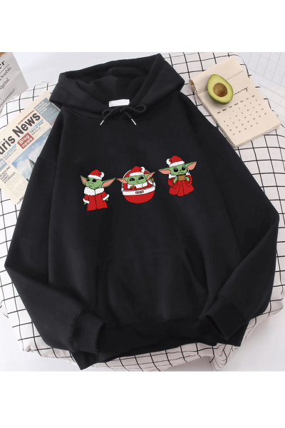 Baby Yoda Yılbaşı Ruhu Kapşonlu Sweatshirt