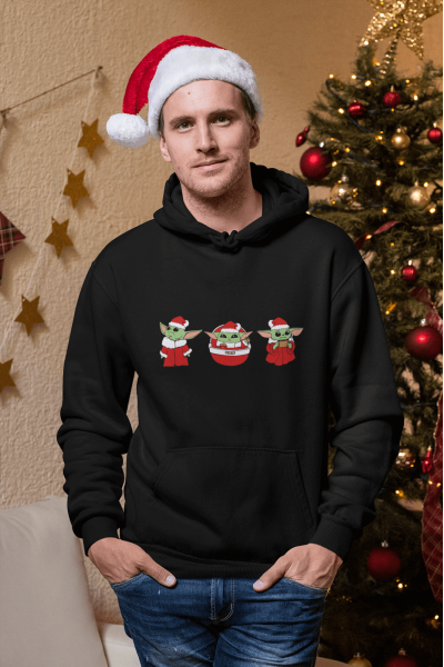 Baby Yoda Yılbaşı Ruhu Kapşonlu Sweatshirt