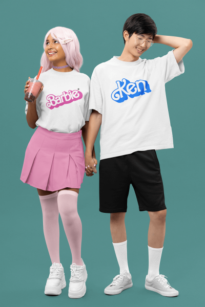 Barbie & Ken Baskılı Beyaz Çift Tişörtü