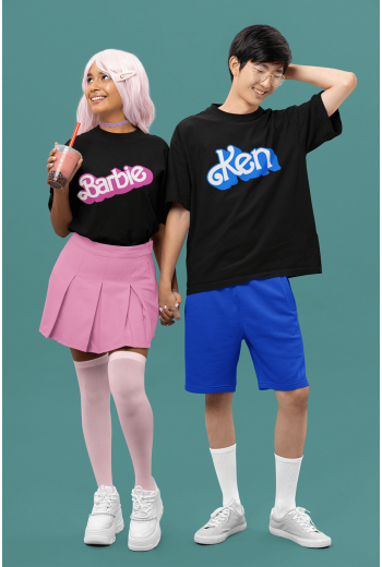 Barbie & Ken Baskılı Siyah Çift Tişörtü