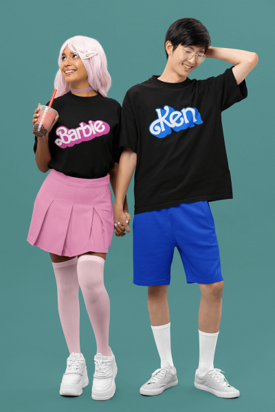 Barbie & Ken Baskılı Siyah Çift Tişörtü