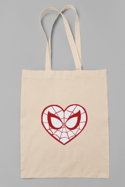 Beyaz Kalp Spiderman Bez Çanta