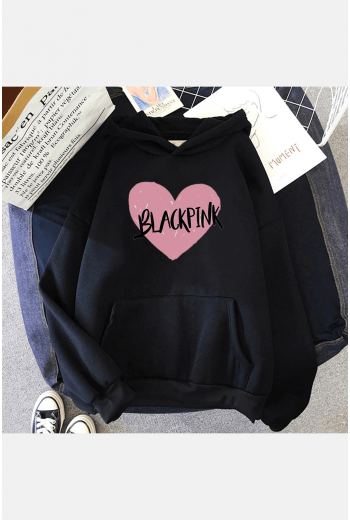 Black Pink Kalp Kapşonlu Sweatshirt