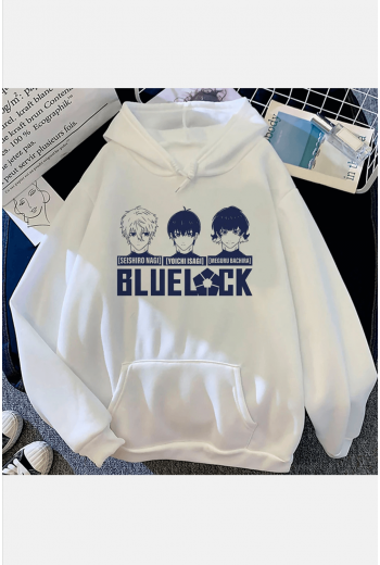Blue Lock Face Beyaz Kapşonlu Sweatshirt