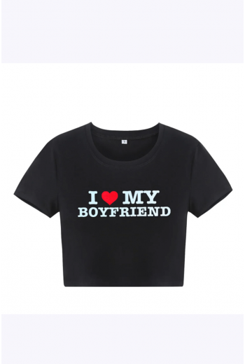 Boyfriend Yazılı Crop Tişört