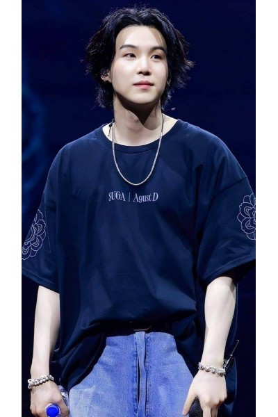 BTS Suga Baskılı Siyah T-shirt