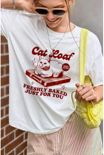Cat Loaf Beyaz T-shirt