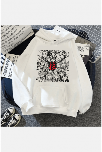 Demon Slayer Hashirama Beyaz Kapşonlu Sweatshirt