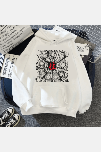 Demon Slayer Hashirama Beyaz Kapşonlu Sweatshirt