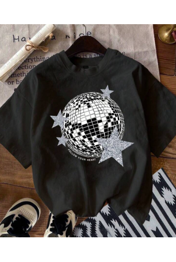 Disco Ball Baskılı Siyah T-shirt