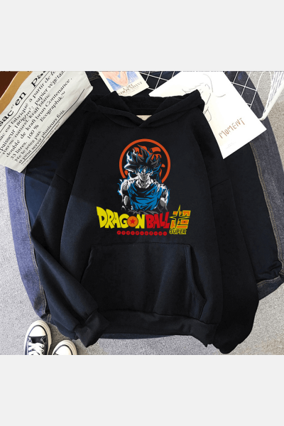Dragon Ball Süper Siyah Kapşonlu Sweatshirt