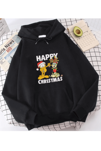 Garfield Happy Christmas Kapşonlu Sweatshirt Garfield Happy Christmas Kapşonlu Sweatshirt