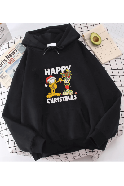 Garfield Happy Christmas Kapşonlu Sweatshirt