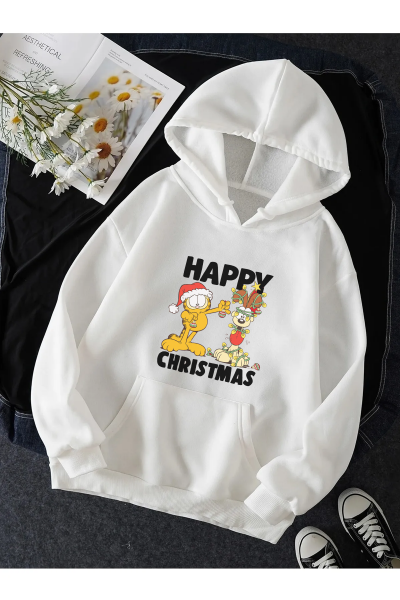 Garfield Happy Christmas Kapşonlu Sweatshirt