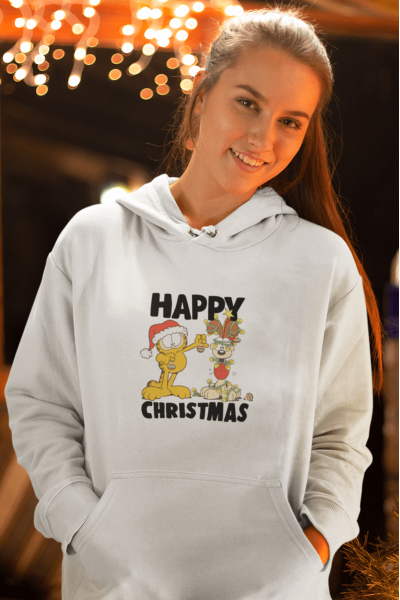 Garfield Happy Christmas Kapşonlu Sweatshirt