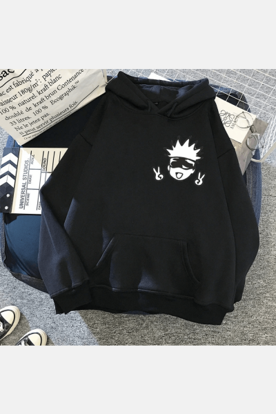 Gojo İcon Siyah Kapşonlu Sweatshirt