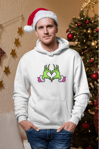 Grinch Happy New Year Pembe Kalp Kapşonlu Sweatshirt