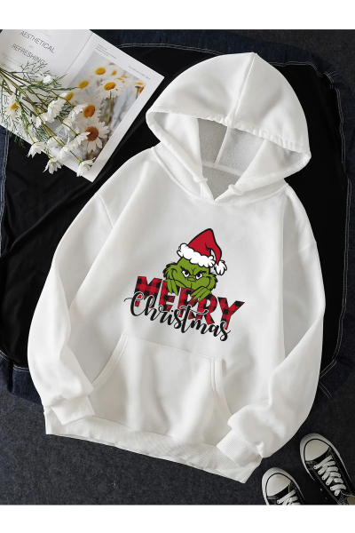 Grinch Merry Christmas Yeni Yıl Kapşonlu Sweatshirt