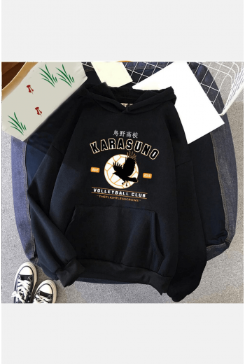 Haikyuu Karasuno Siyah Kapşonlu Sweatshirt