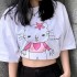 Harajuku Kedi Baskılı Beyaz T-shirt
