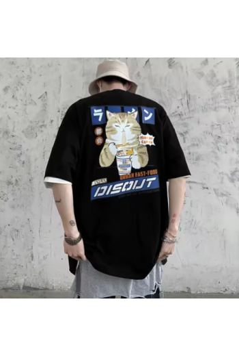 Harajuku Kedi Ön Arka Baskılı T-shirt