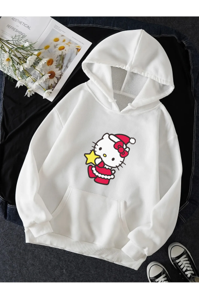 Hello Kitty Merry Christmas Yeni Yıl Kapşonlu Sweatshirt