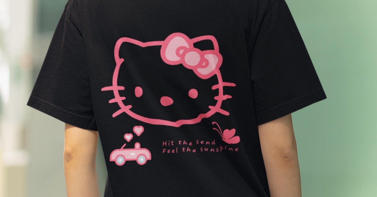 Hello Kitty On Arka Bask l Siyah Ti ort