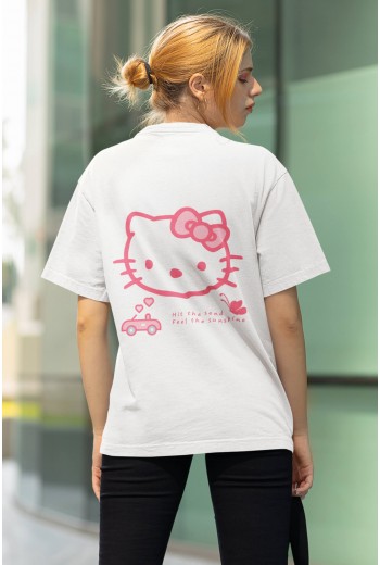 Hello Kitty - Ön Arka Baskılı Beyaz Tişört