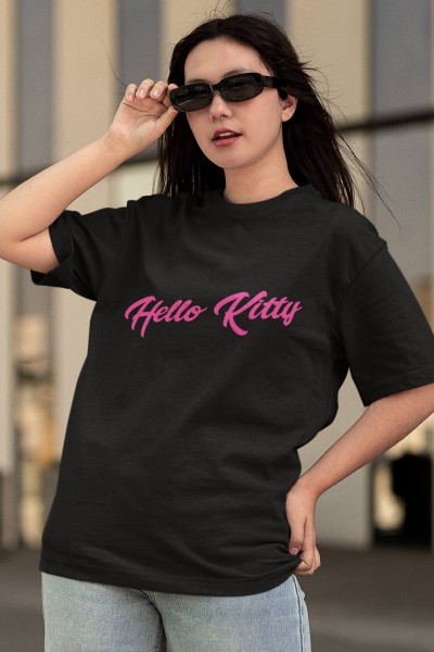 Hello Kitty Siyah Baskılı Tişört