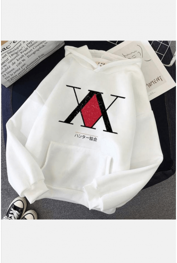 Hunter x Hunter Logo Beyaz Kapşonlu Sweatshirt