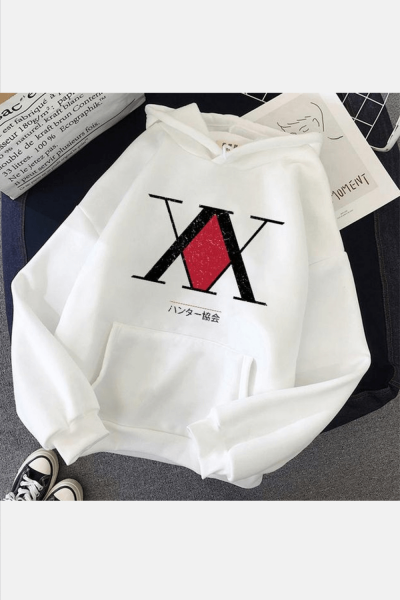 Hunter x Hunter Logo Beyaz Kapşonlu Sweatshirt